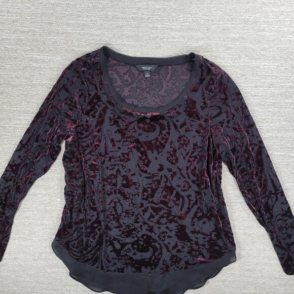 Simply Vera Wang Velvet Burnout Top Womens M Plum Sheer Hem Witchy Fairycore - Picture 7 of 15